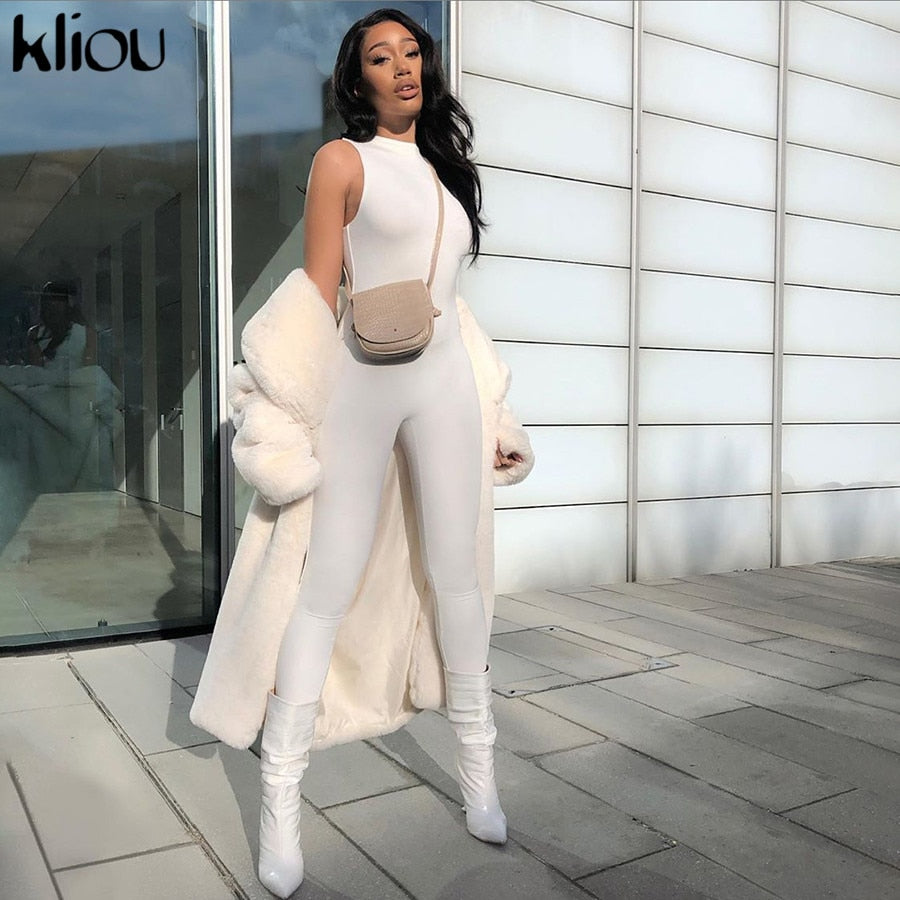 kliou Pencil Jumpsuit Women Full Seasons Casual Fitness Sporty Playsuit Sleeveless Slim Activewear All In One Jumpsuit Clothing