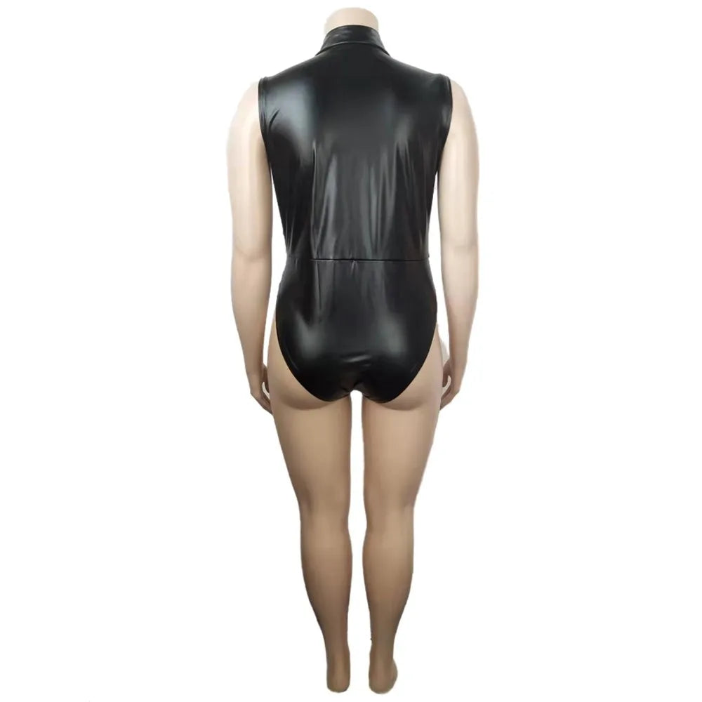 Sheana Plus Size PU Leather Bodysuit