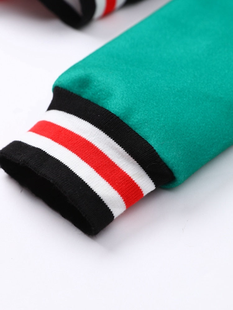 Women Printed Thread Letter Baseball Jacket Spring Single Breasted Cropped Streetwear Racing Color Contrast Bomber Coat