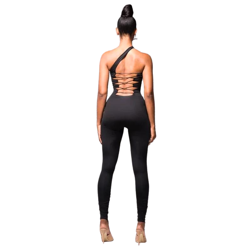 Felicia Black Spaghetti Strap Backless Jumpsuit