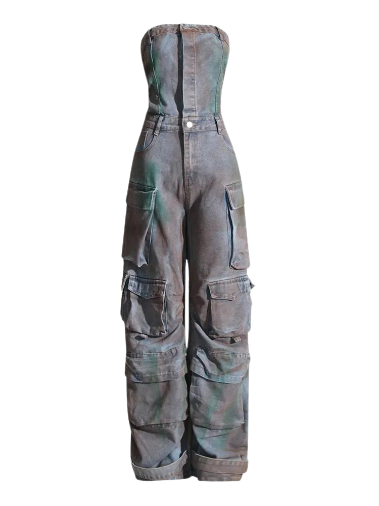 Dominique Denim Strapless Jumpsuit