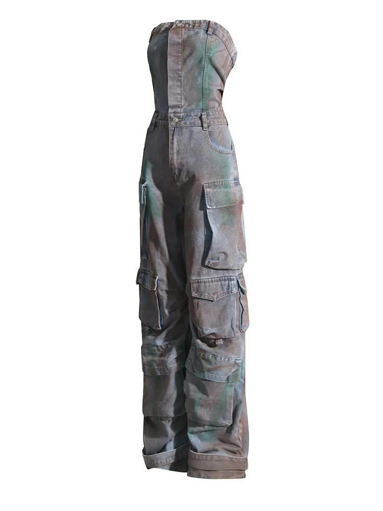 Dominique Denim Strapless Jumpsuit