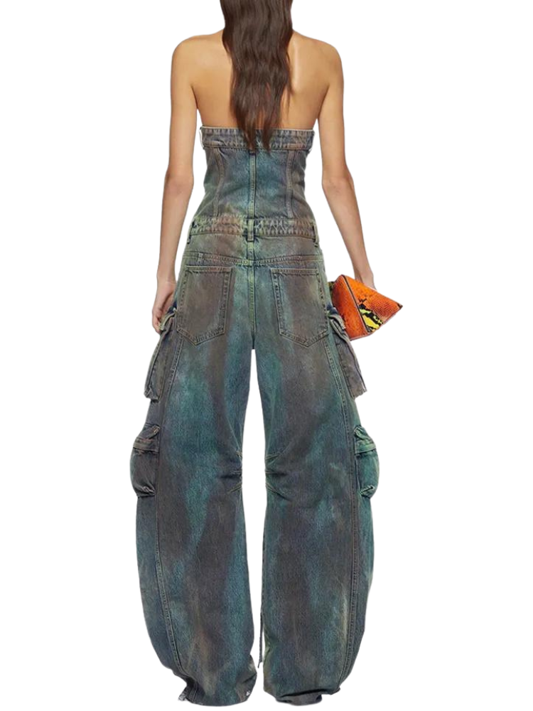 Dominique Denim Strapless Jumpsuit