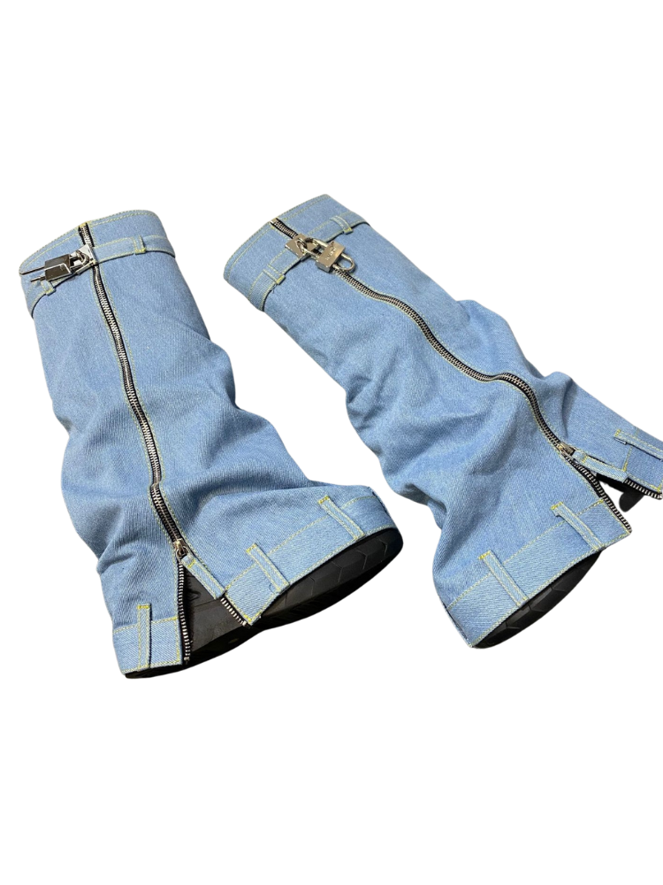 Taylor Denim Shark Boots with Lock Buckle