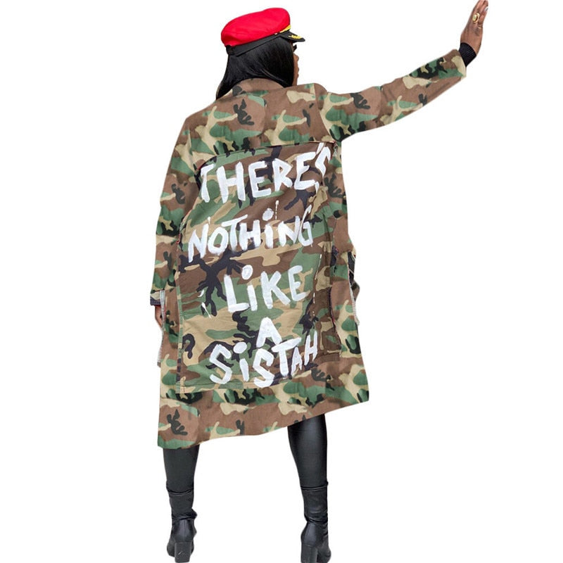 Trina Camouflage Trench Jacket