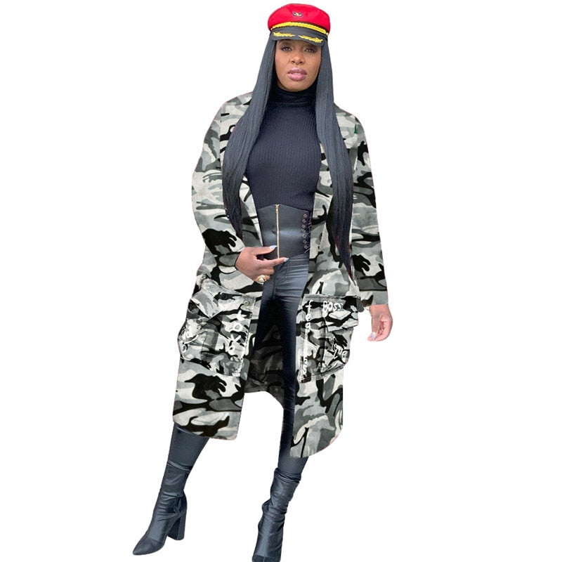 Trina Camouflage Trench Jacket