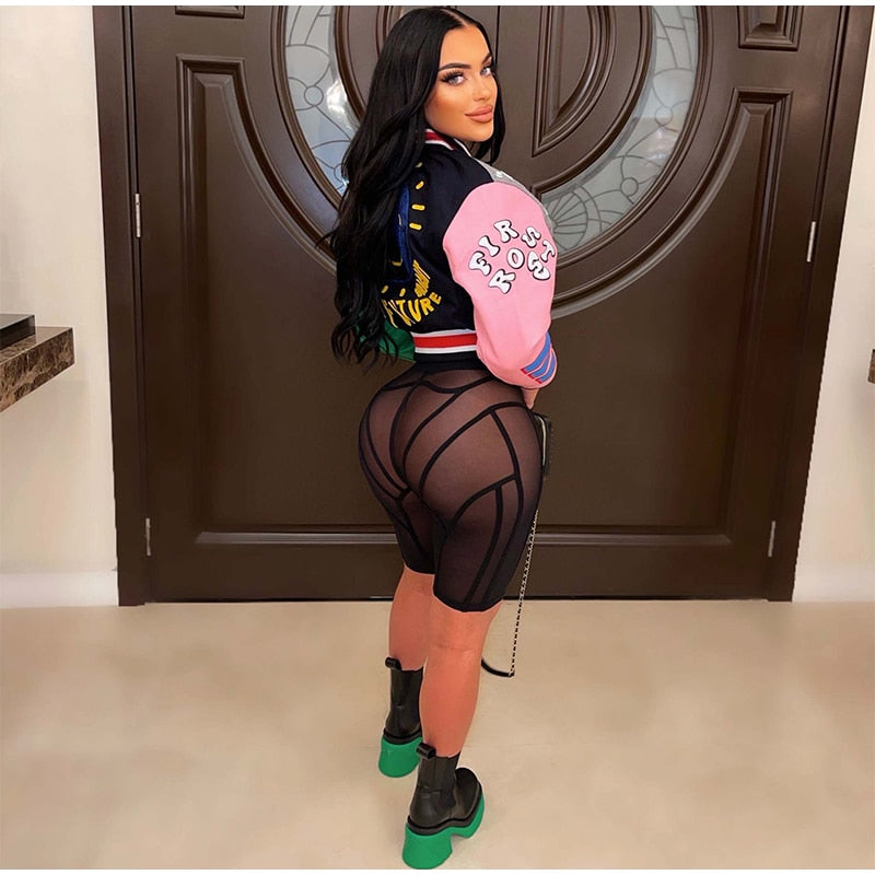 Women Printed Thread Letter Baseball Jacket Spring Single Breasted Cropped Streetwear Racing Color Contrast Bomber Coat
