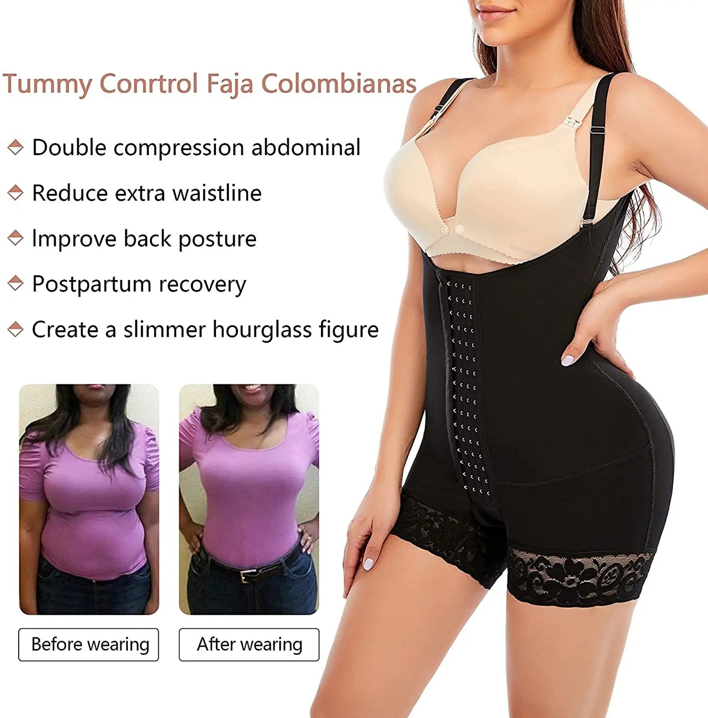 Fajas Colombianas Slimming Corset For Women Compression Body Shaper Waist Trainer Shapewear Post Surgery Slimming Butt Lifter