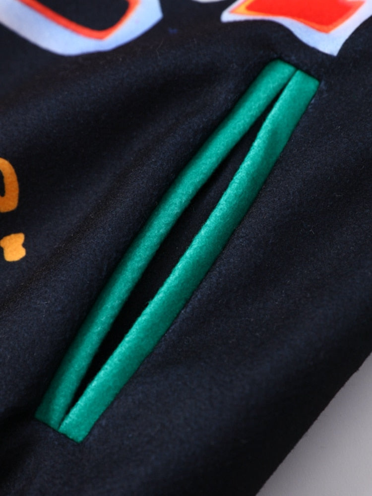 Women Printed Thread Letter Baseball Jacket Spring Single Breasted Cropped Streetwear Racing Color Contrast Bomber Coat