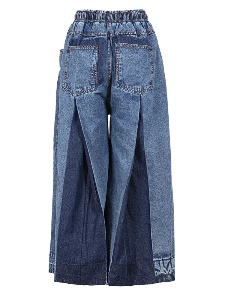 Jamie Denim Color-block Loose Fitting Trousers