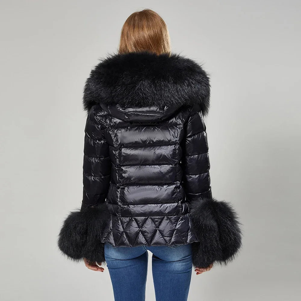 Women's Down Jacket Natural Fur Collar Luxury Ladies Puffer Jacket