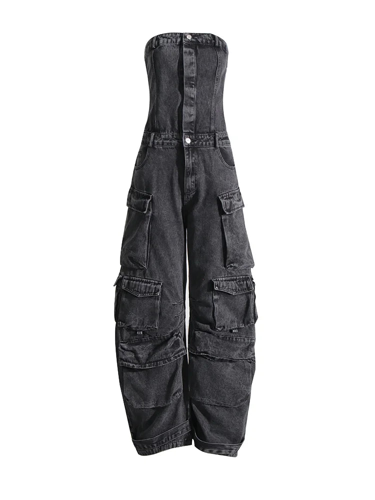 Dawn Denim Strapless Jumpsuits