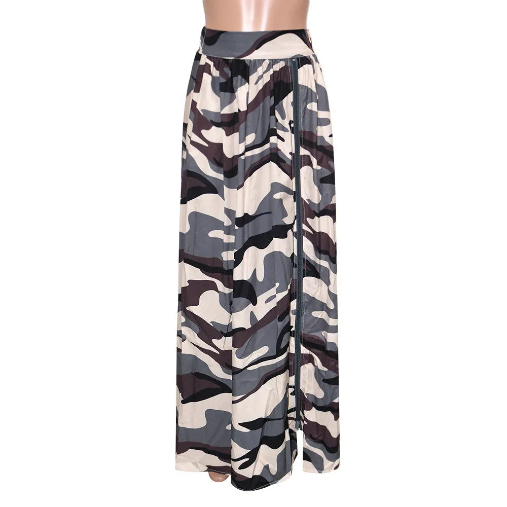 Farrah Camouflage Print Skirt with Side Slit