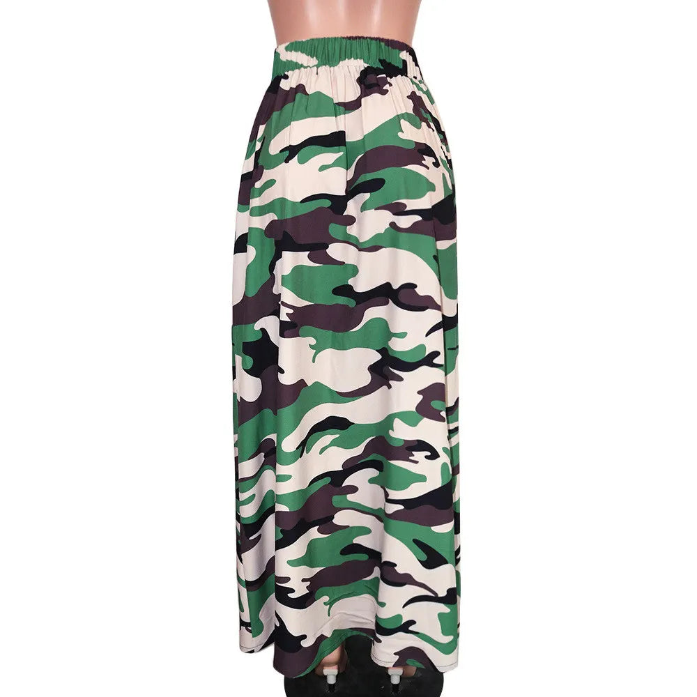 Farrah Camouflage Print Skirt with Side Slit