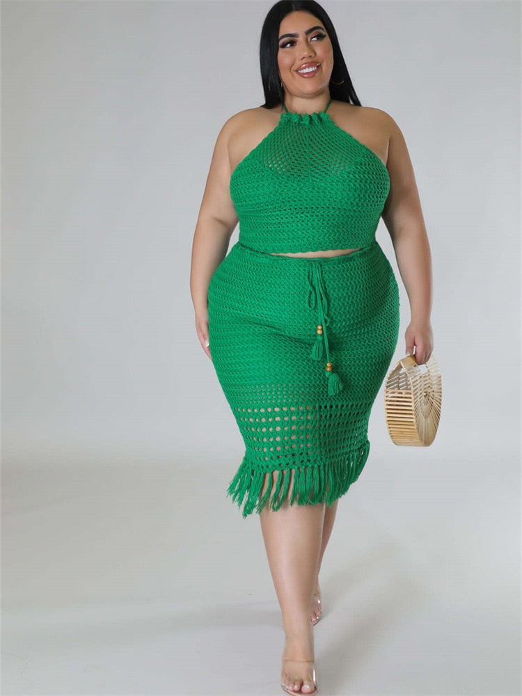Wmstar Plus Size Skirts Sets Women 2 Piece Outfits Knitting Crop Top Maxi Skirt Wholesale Dropshipping