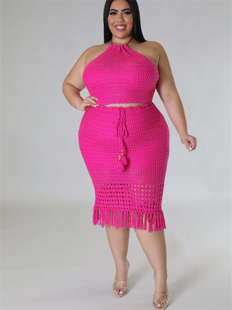 Wmstar Plus Size Skirts Sets Women 2 Piece Outfits Knitting Crop Top Maxi Skirt Wholesale Dropshipping