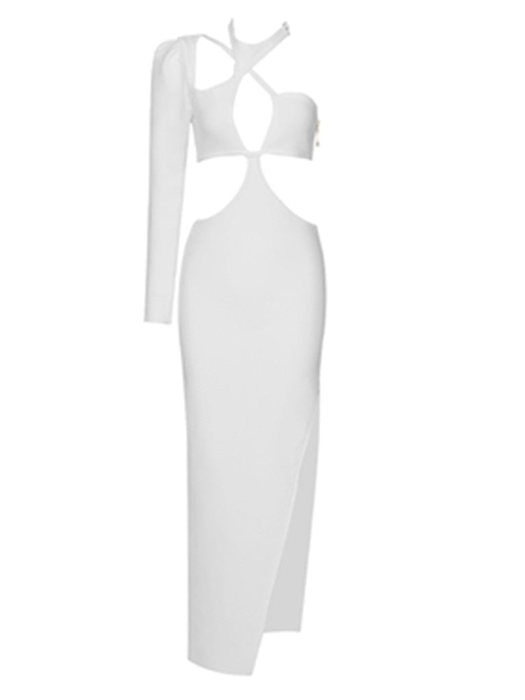 Sexy Single Sleeve Cut Out Hollow Out White Midi Bodycon Women Summer Bandage Dress 2023 Elegant Evening Party Dress Vestido