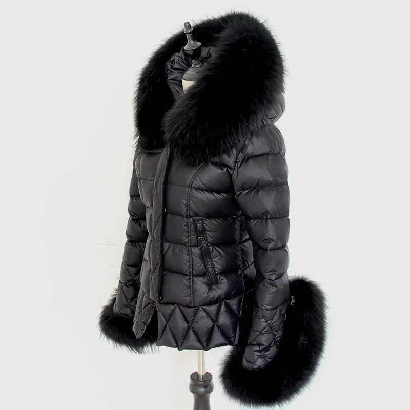 Women's Down Jacket Natural Fur Collar Luxury Ladies Puffer Jacket