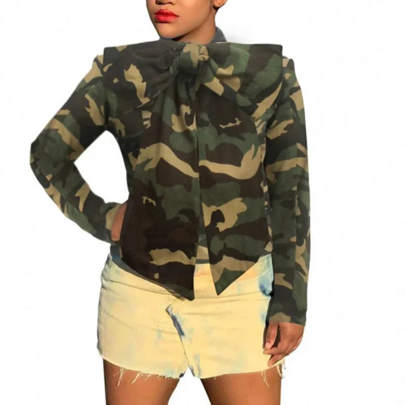 Versatile Denim Top Plus Size Women's Top Shirt Casual Slim Design Bowknot Shirt Denim Top Long Sleeve