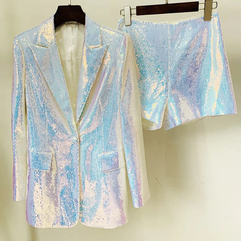 Shorts Suit Two Piece Sets Sequins Fashion Shiny Bright Party Shorts Suit Women
