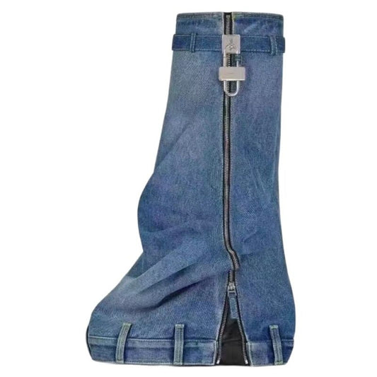 Taylor Denim Shark Boots with Lock Buckle