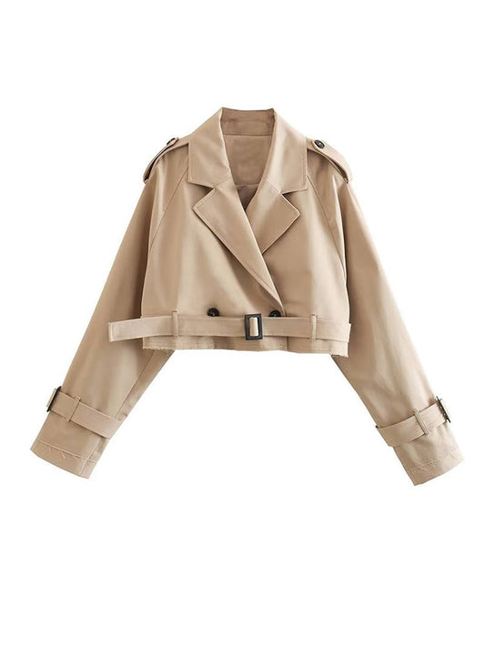 Khaki Cropped Trench w/ Long Sleeves