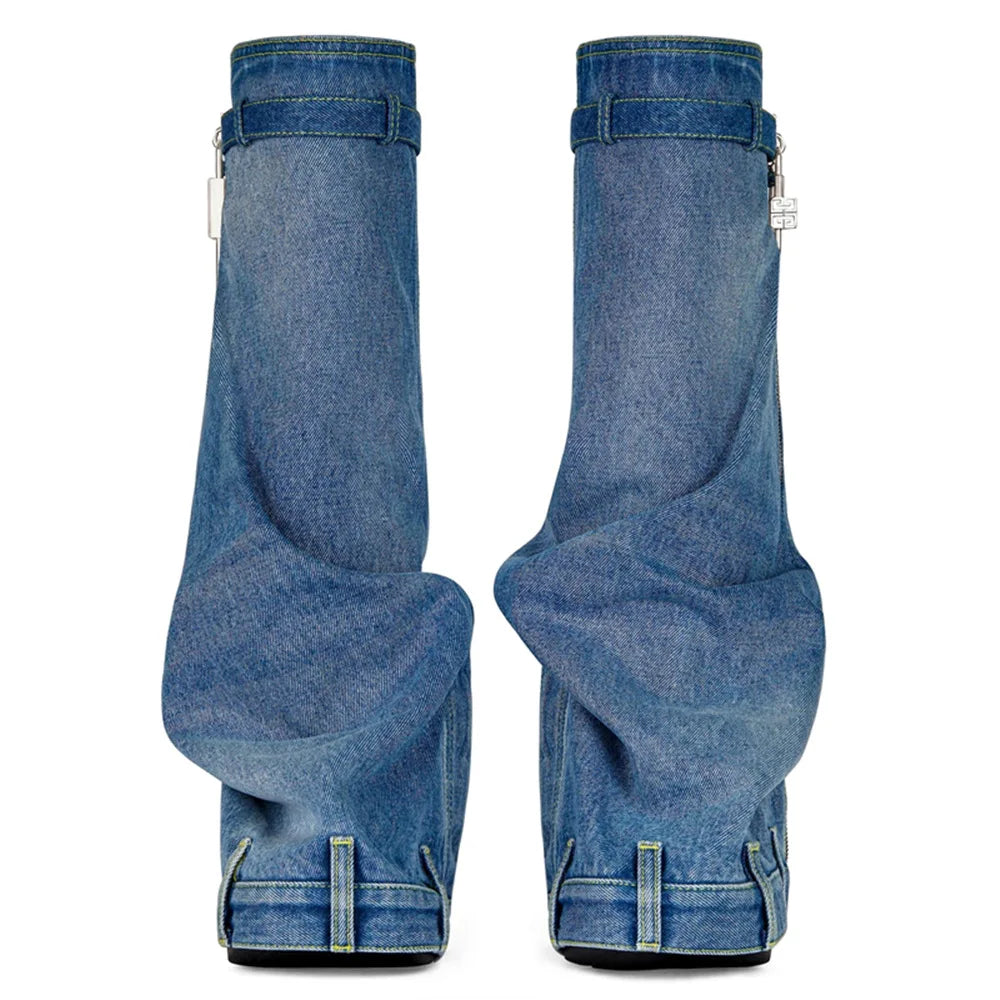 Taylor Denim Shark Boots with Lock Buckle