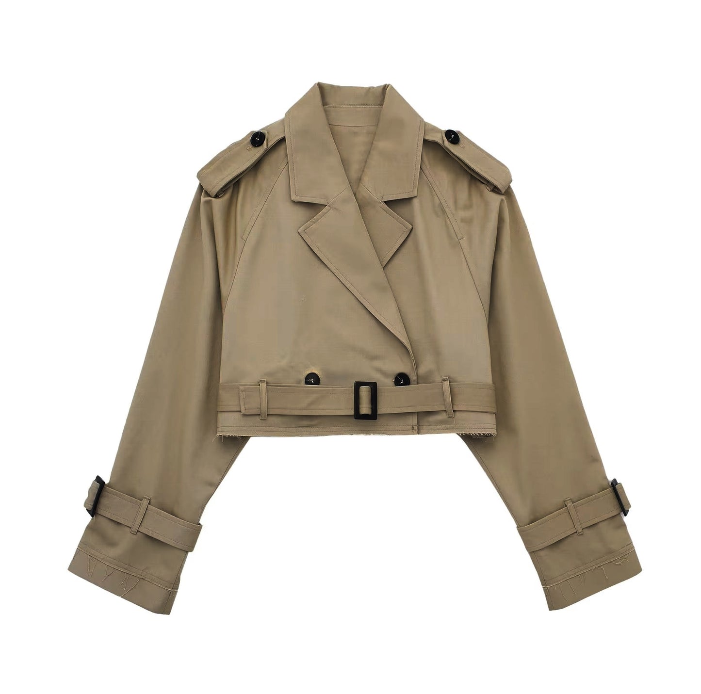 Khaki Cropped Trench w/ Long Sleeves