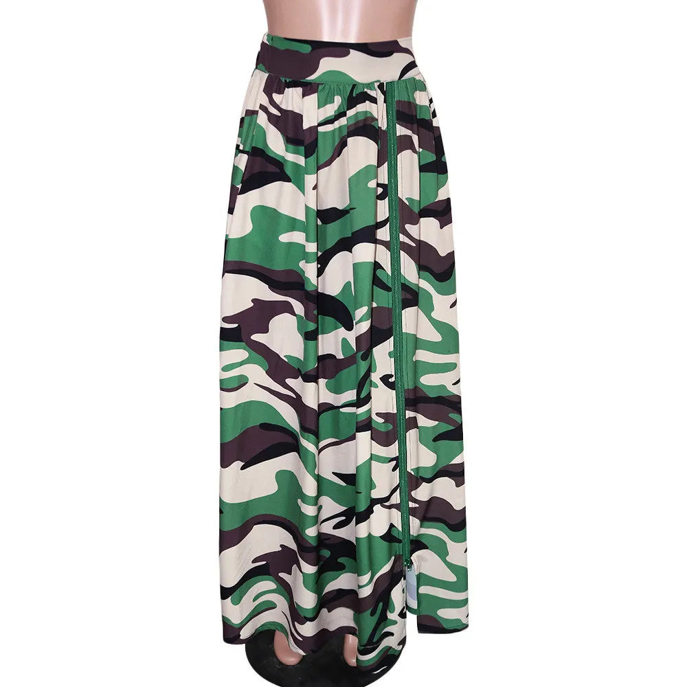 Farrah Camouflage Print Skirt with Side Slit