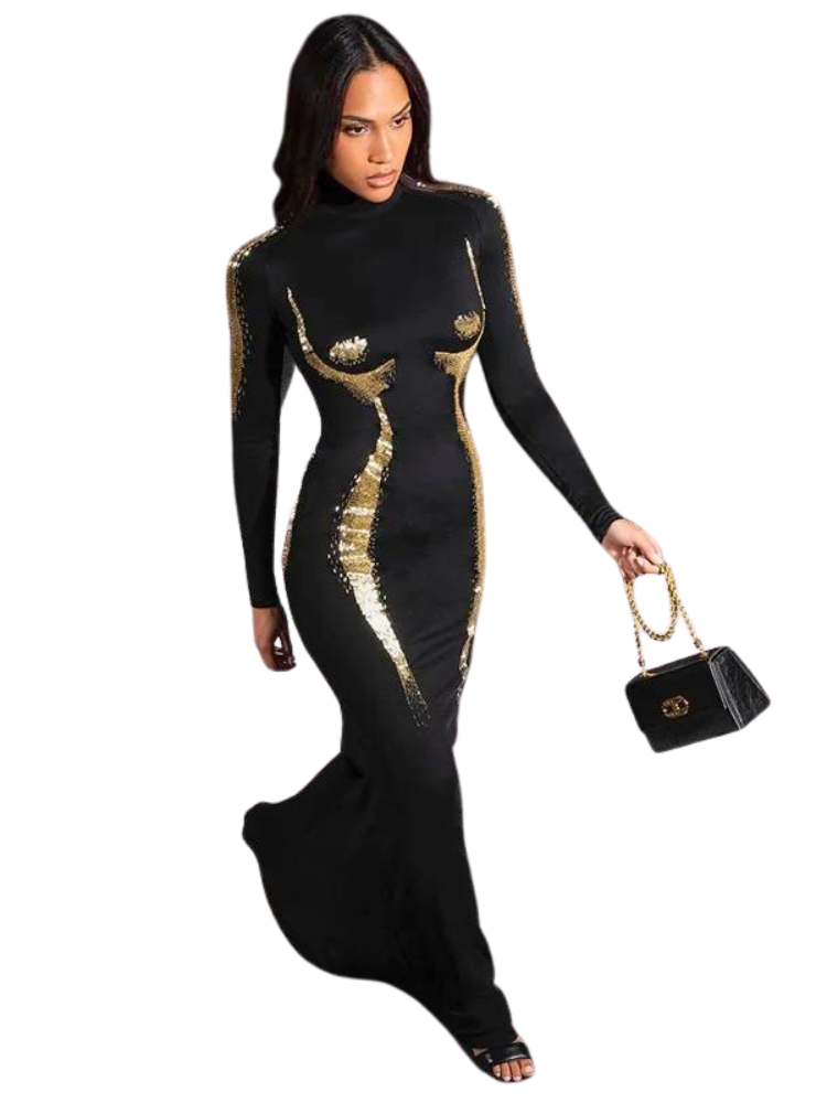 Tiara Black Turtleneck Full Sleeve Bodycon Dress