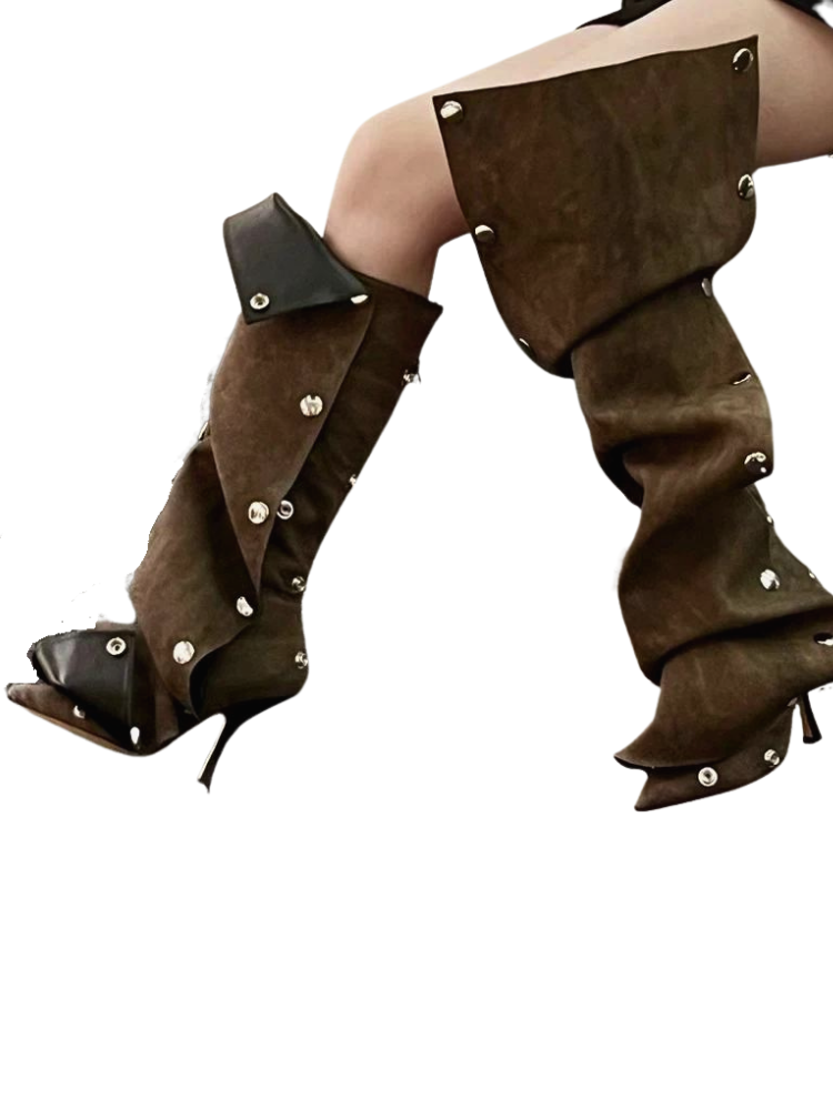 Megan Metal Button Spliced Denim Boots