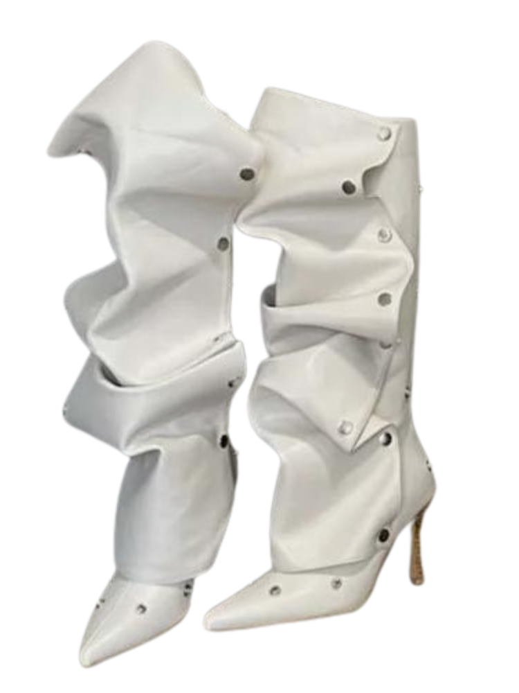 Megan Metal Button Spliced Denim Boots