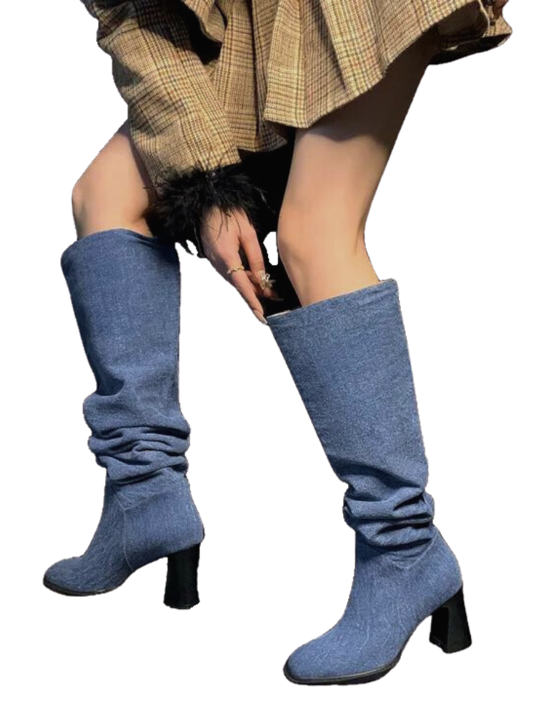 Rihanna Denim Fold Over Boots