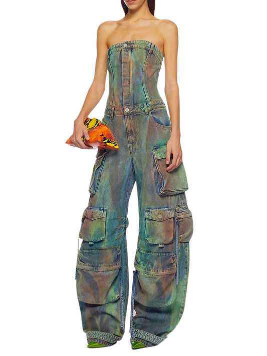 Dominique Denim Strapless Jumpsuit