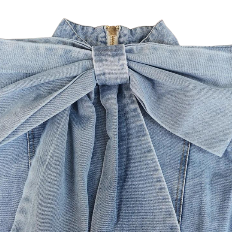 Sam Denim Bow Collar Vintage Blouse