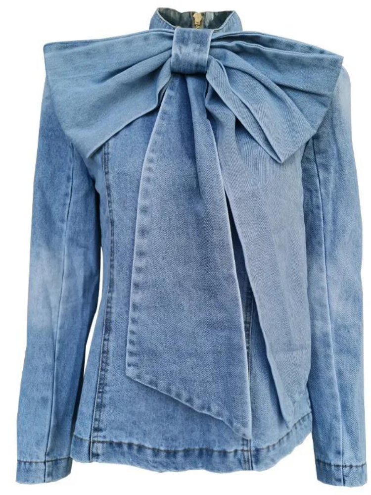 Sam Denim Bow Collar Vintage Blouse