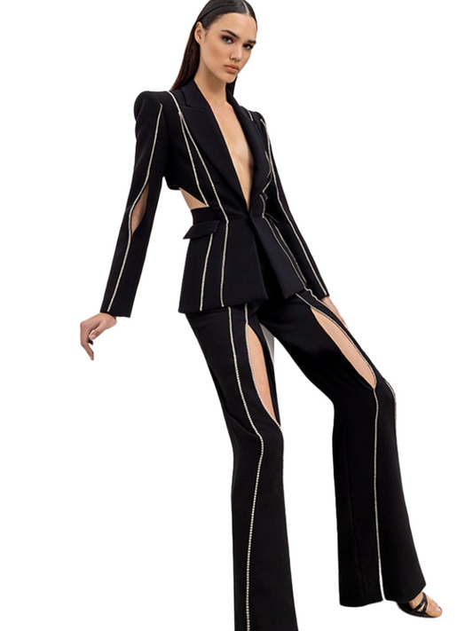 Sylvia Hollow Out Pantsuit with Rhinestones