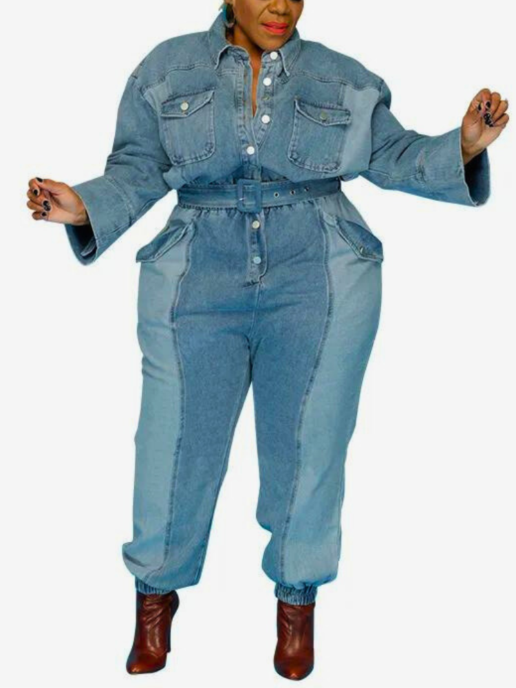 Nina Plus Size Denim Jumpsuit With Belt