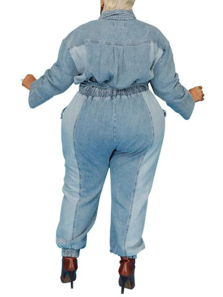 Nina Plus Size Denim Jumpsuit With Belt