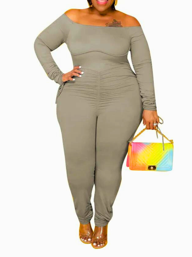 Pamala Plus Size Off Shoulder Long Sleeve Jumpsuit