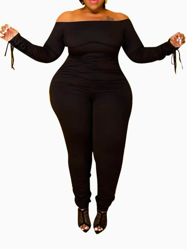 Pamala Plus Size Off Shoulder Long Sleeve Jumpsuit