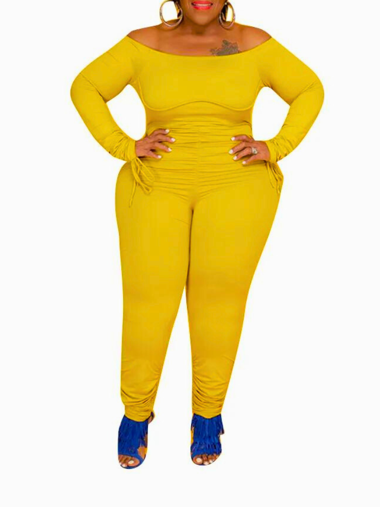 Pamala Plus Size Off Shoulder Long Sleeve Jumpsuit