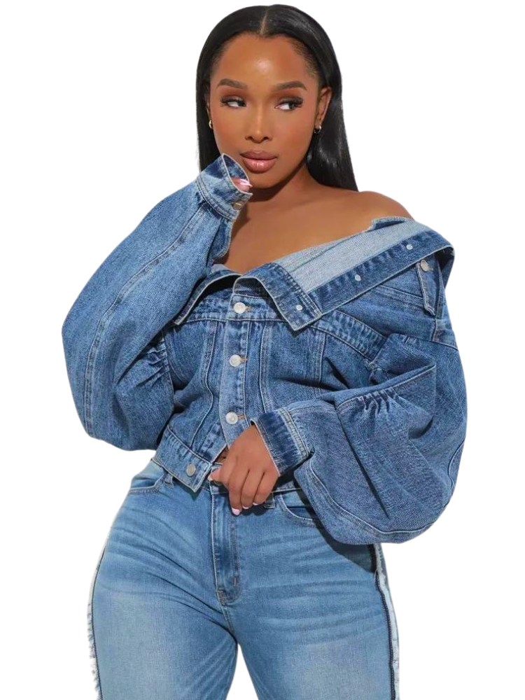 Blue Vintage Denim Turndown Collar Jacket