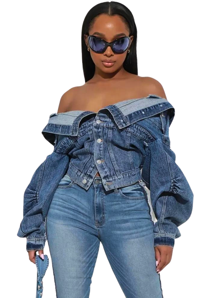 Blue Vintage Denim Turndown Collar Jacket