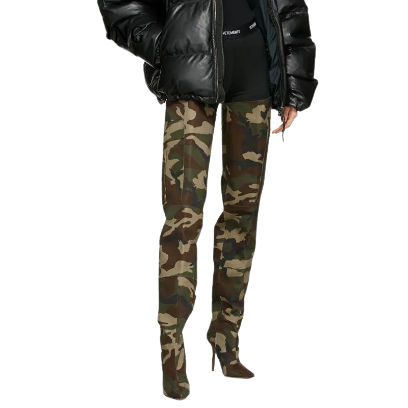 Eureka Camouflage Pattern Thigh-High Boots