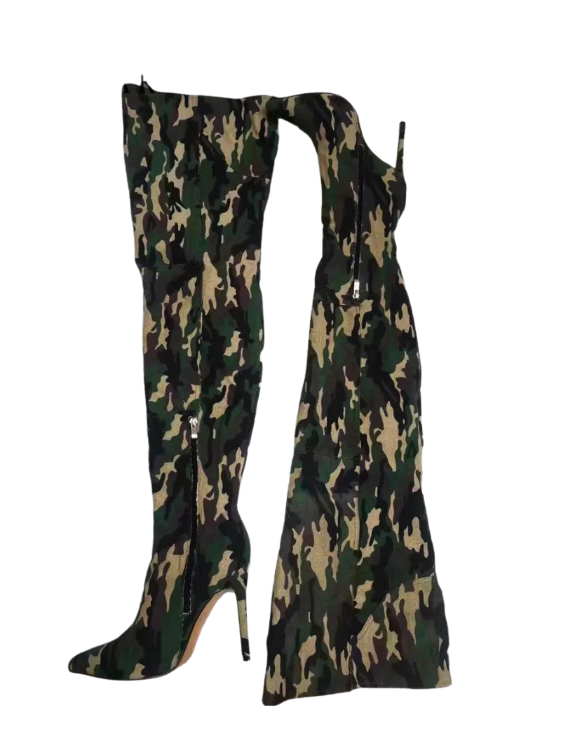 Eureka Camouflage Pattern Thigh-High Boots