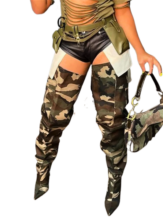 Eureka Camouflage Pattern Thigh-High Boots