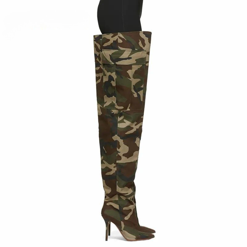 Eureka Camouflage Pattern Thigh-High Boots