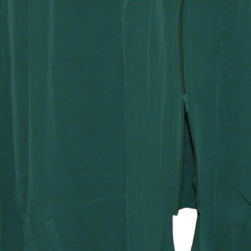 Zippered Split Elastic Waist Skirt